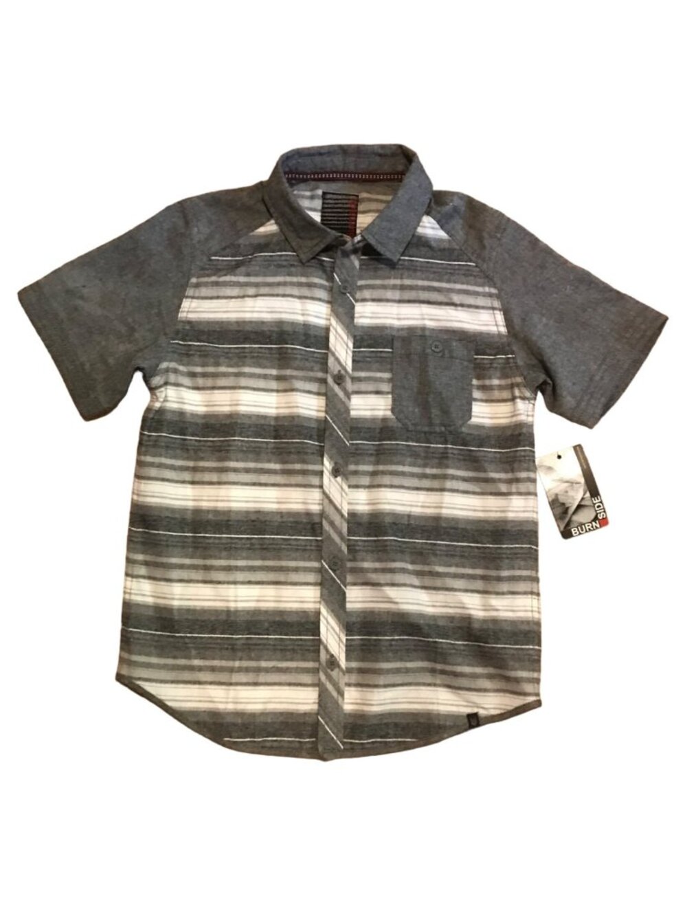 Burn Side Shirt Mens Med Gray Striped Short Sleeve Button Up Pocket Casual New